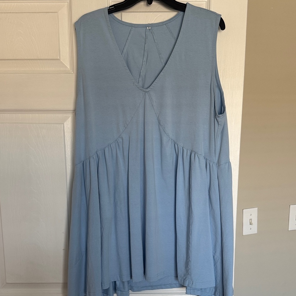 Light Blue Sleeveless V-Neck Babydoll Tunic